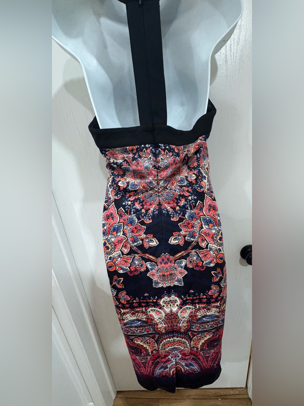 Y2K Sleeveless Navy Cross-Neck Floral bohemian girls night outsatin-feel Dress - Picture 7 of 7